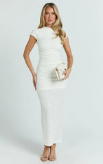 Kayrene Maxi Dress - Short Sleeve Jacquard Dress in Cream